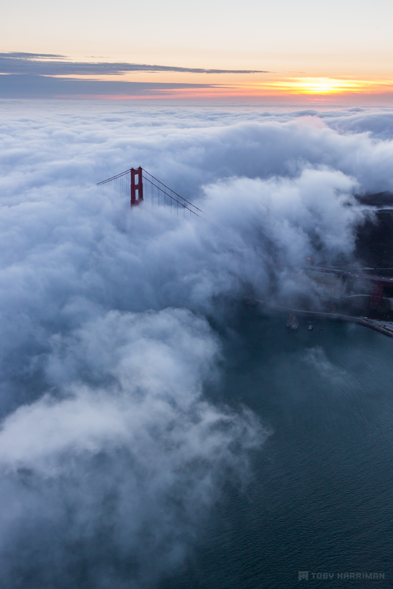 Aeriel Golden Gate Bridge Sunset