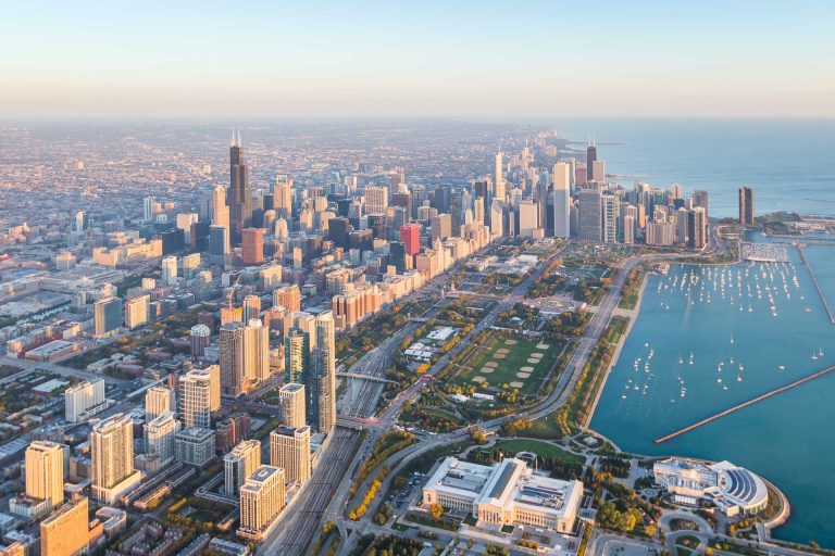 Chicago Aerial Skyline Sunrise - Toby Harriman