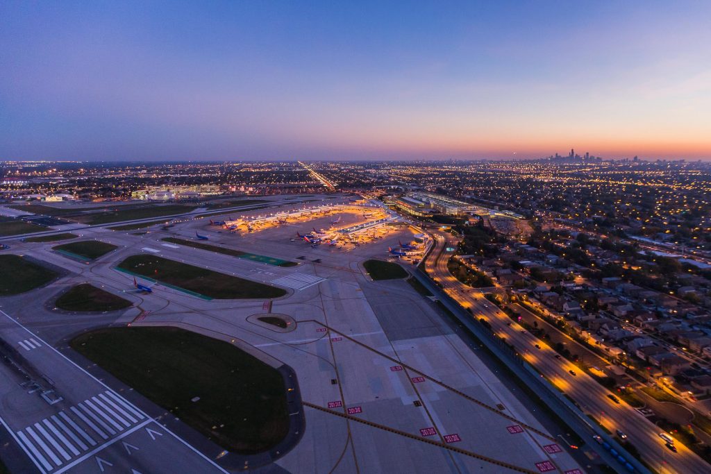 Chicago Midway International Airport Night Aerial Soutwest 2 - Toby