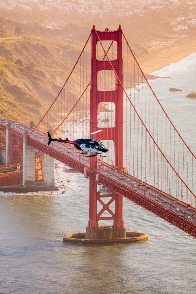 Air-to-Air with a Bell 206L-3 LongRanger Helicopter above the Golden Gate Bridge in San Francisco California - Aerial Aviation Photography by Toby Harriman with Specialized Helicopters - 2