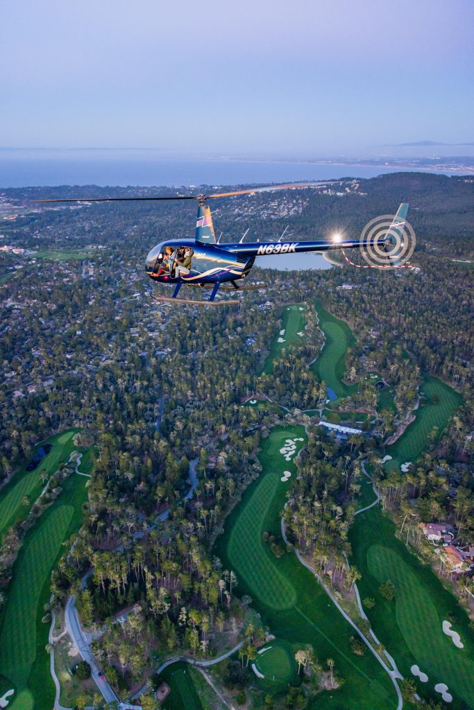 Air-to-Air with a Robinson R44 Helicopter over Spyglass Hill Holf Course in Pebble Beach California - Aerial Aviation Photography by Toby Harriman with Specialized Helicopters - 1