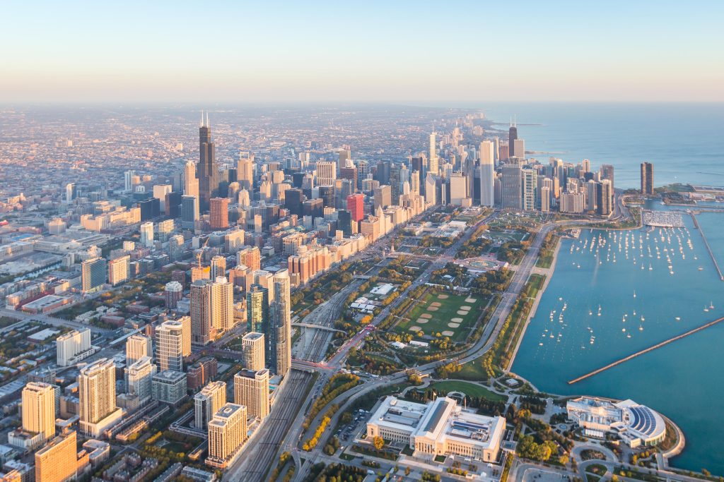 Chicago Aerial Skyline Sunrise