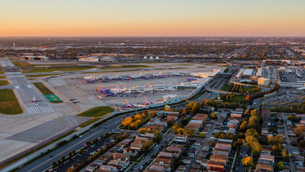 Chicago Midway International Airport Sunset Aerial Southwest