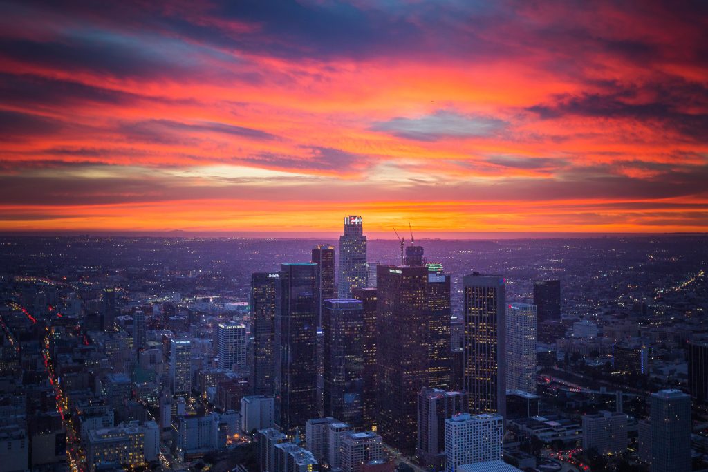Los Angeles Aerial Sunset Fire