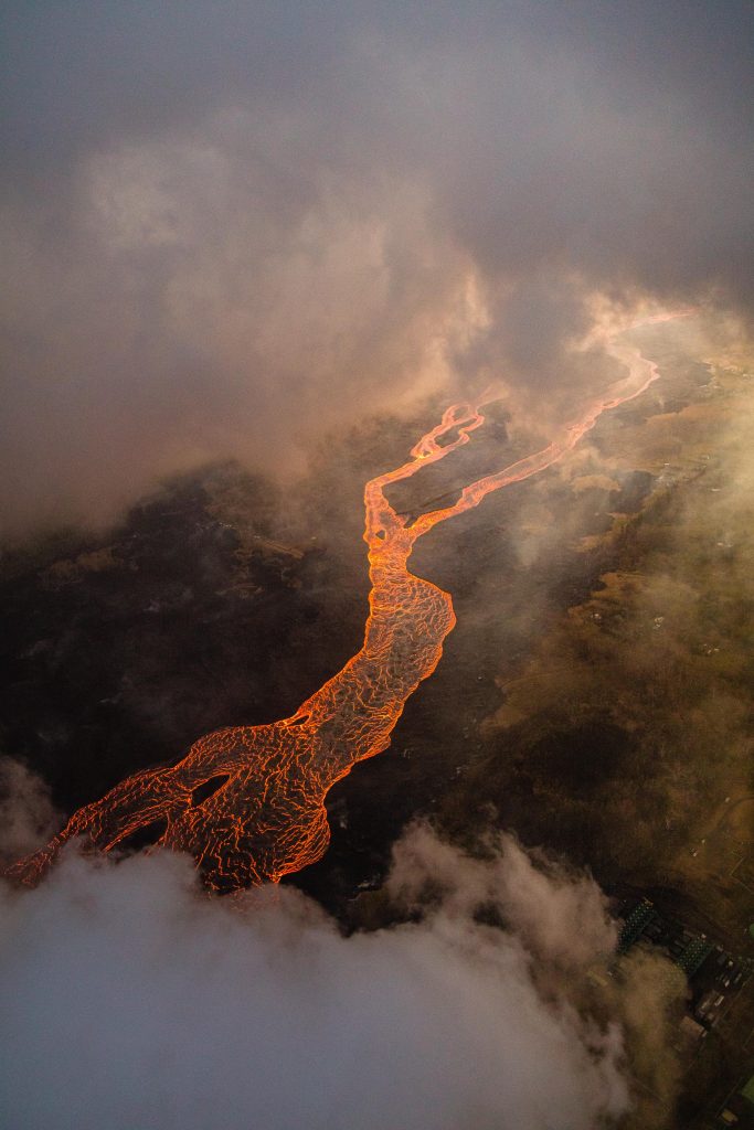 Hawaii Kilauea Volcano Fissure 8 Lava River Clouds 2