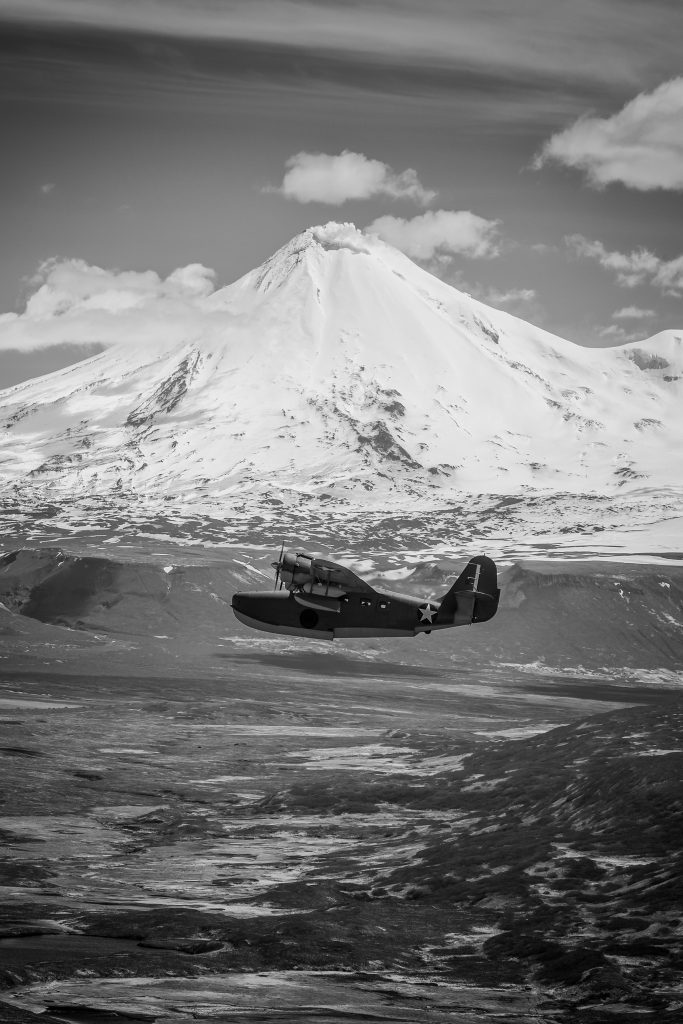 JRF-5 Grumman Goose with Pavlof Volcano Alaska Aerial