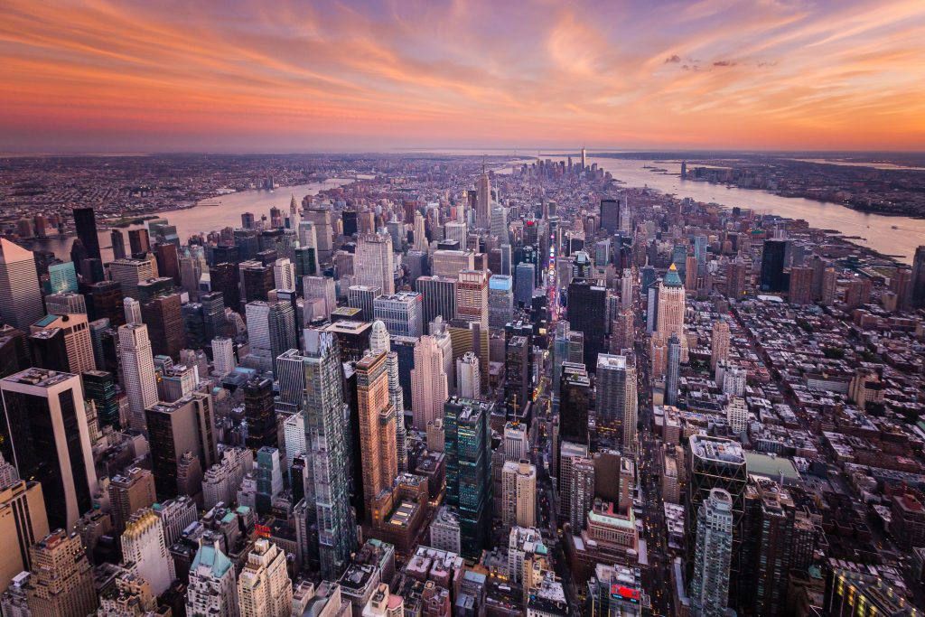 NYC Skyline Aerial Sunset