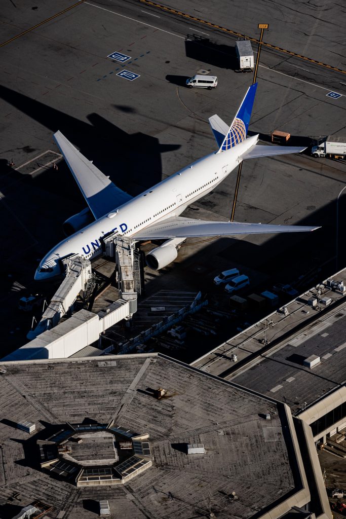 San Francisco International Airport United Airlines at Gate - Aerial Airport Photography by Toby Harriman - 5