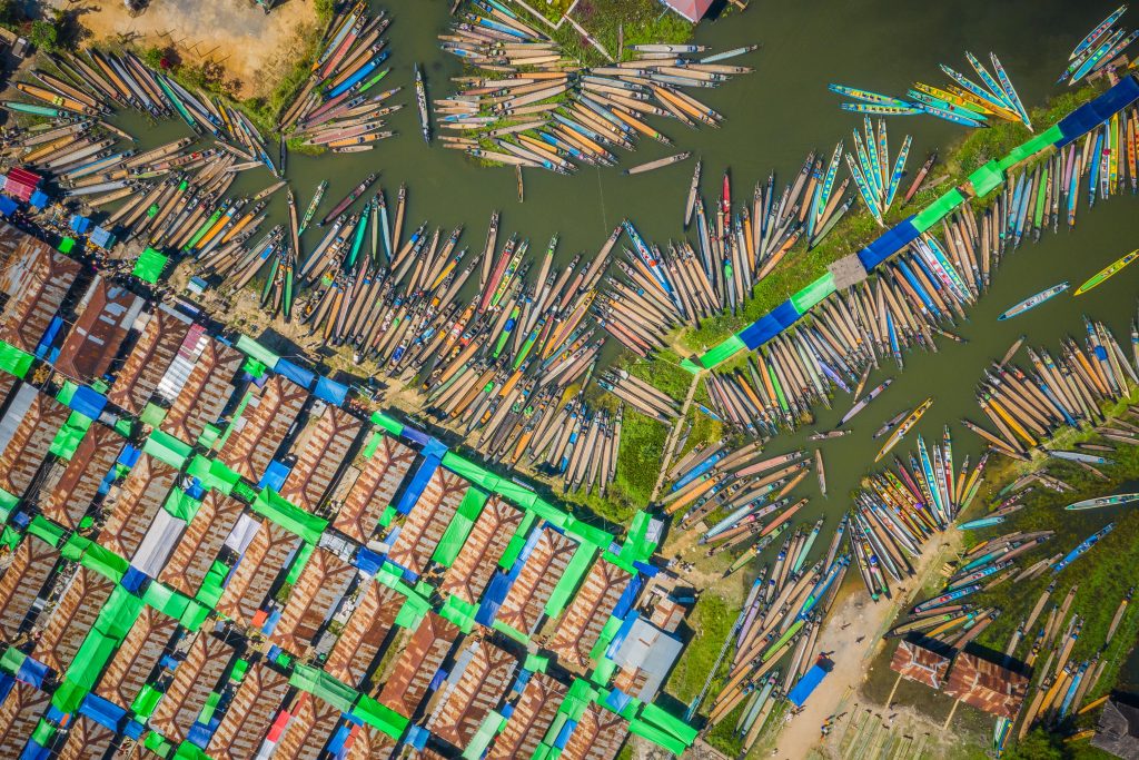 The Nam Pan Market Inle Lake Aerial