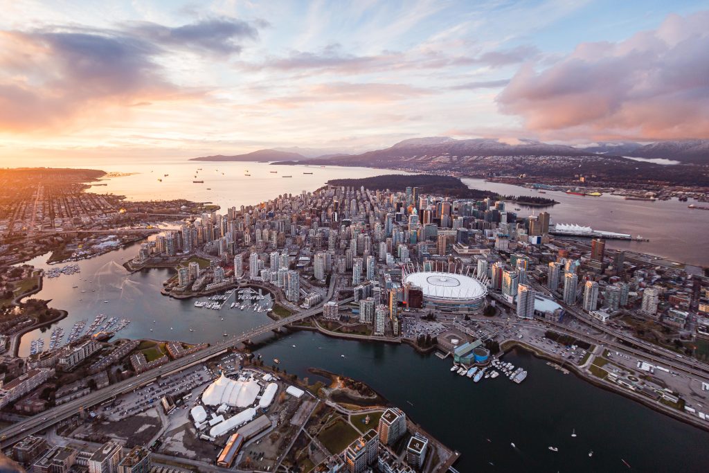 Vancouver Skyline Sunset BC Place Aerial